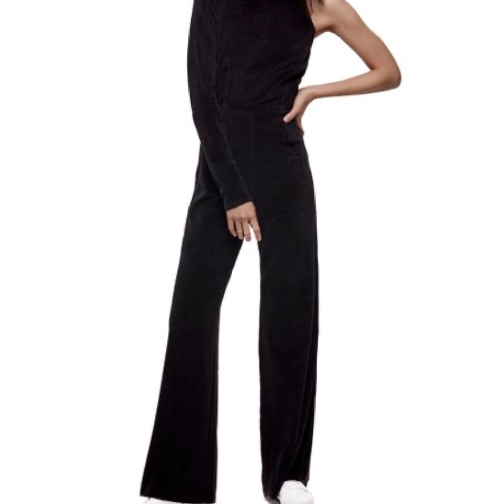 daya by Zendaya One Shoulder Velour Jumpsuit Black Size Large - Picture 5 of 6